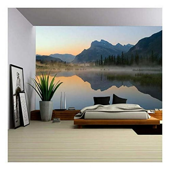 wall26 - Vermillion Lake with Mount Rundle and Reflection at Dawn - Removable Wall Mural | Self-Adhesive Large Wallpaper - 100x144 inches