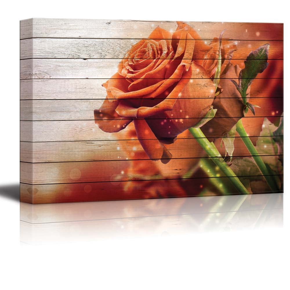 32 Inch Roses wall26 - Vintage Bouquet of Orange Roses on White Wood Panels and a ...