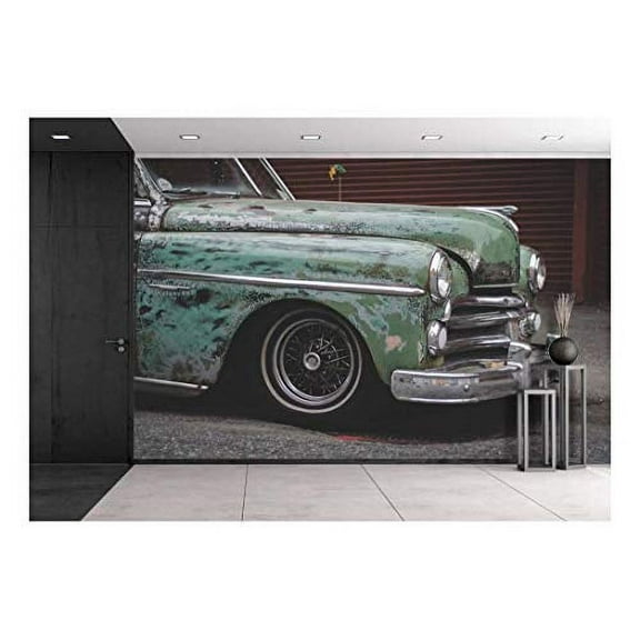 wall26 - Vintage Green Car - Removable Wall Mural | Self-Adhesive Large Wallpaper - 66x96 inches
