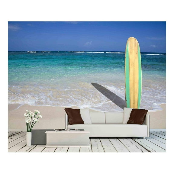 wall26 - Vintage Surfboard on The Beach - Removable Wall Mural | Self-Adhesive Large Wallpaper - 100x144 inches