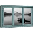 thumbnail image 1 of wall26 - Vintage Teal Window Looking Out Into a Black and White Boat on a Lake with a Mountain View - Canvas Art Home Art - 24x36 inches, 1 of 5