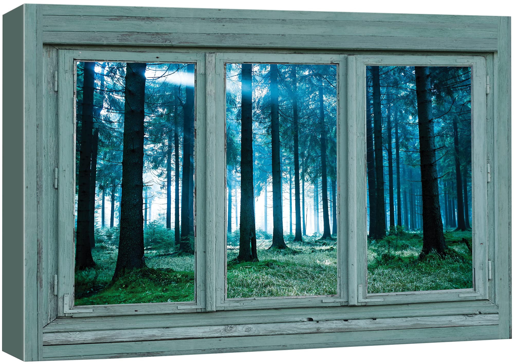 wall26 Vintage Teal Window Looking Out Into a Blue Foggy Forest ...