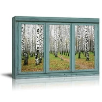 wall26 - Vintage Teal Window Looking Out Into an Aspen Forest - Canvas Art Home Art - 24x36 inches