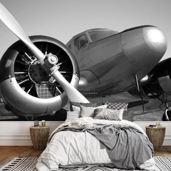 wall26 - Vintage Twin Engine Airplane - Removable Wall Mural | Self-Adhesive Large Wallpaper - 100x144 inches