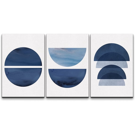 wall26 Wall Art Print Set Blue Semi Circle Polygon Variety Geometric Shapes Digital Art Modern Art Bohemian Scenic Colorful Multicolor for Living Room, Bedroom, Office - 16"x24"x3