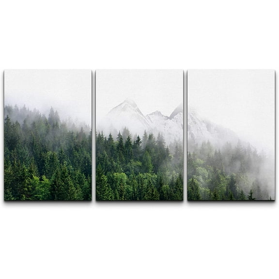wall26 Wall Art Print Set Fog Over The Mountain Forest Nature Wilderness Photography Modern Rustic Scenic Colorful Multicolor for Living Room, Bedroom, Office - 16"x24"x3 Panels