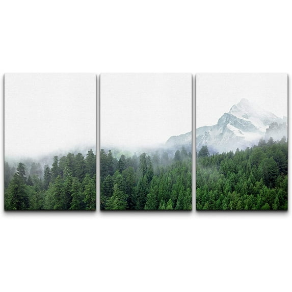 wall26 Wall Art Print Set Mist Over The Green Forest Mountains Nature Wilderness Photography Modern Rustic Scenic Relax/Calm Multicolor for Living Room, Bedroom, Office - 16"x24"x3 Panels