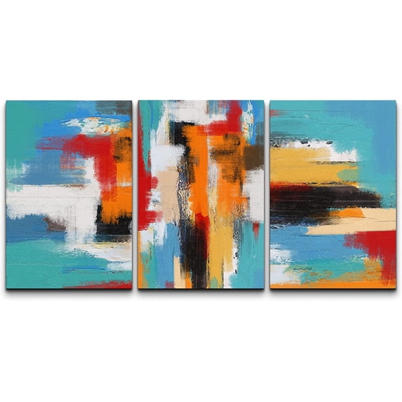 wall26 Wall Art Print Set Multicolor Paint Stroke Collage Abstract Shapes Illustrations Modern Art Boho Scenic Colorful for Living Room, Bedroom, Office - 24"x36" x 3