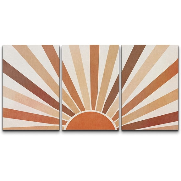wall26 Wall Art Print Set Shining Orange Sun on The Horizon Geometric Nature Illustrations Modern Art Mid-Century Modern Scenic Colorful for Living Room, Bedroom, Office - 24"x36"x3