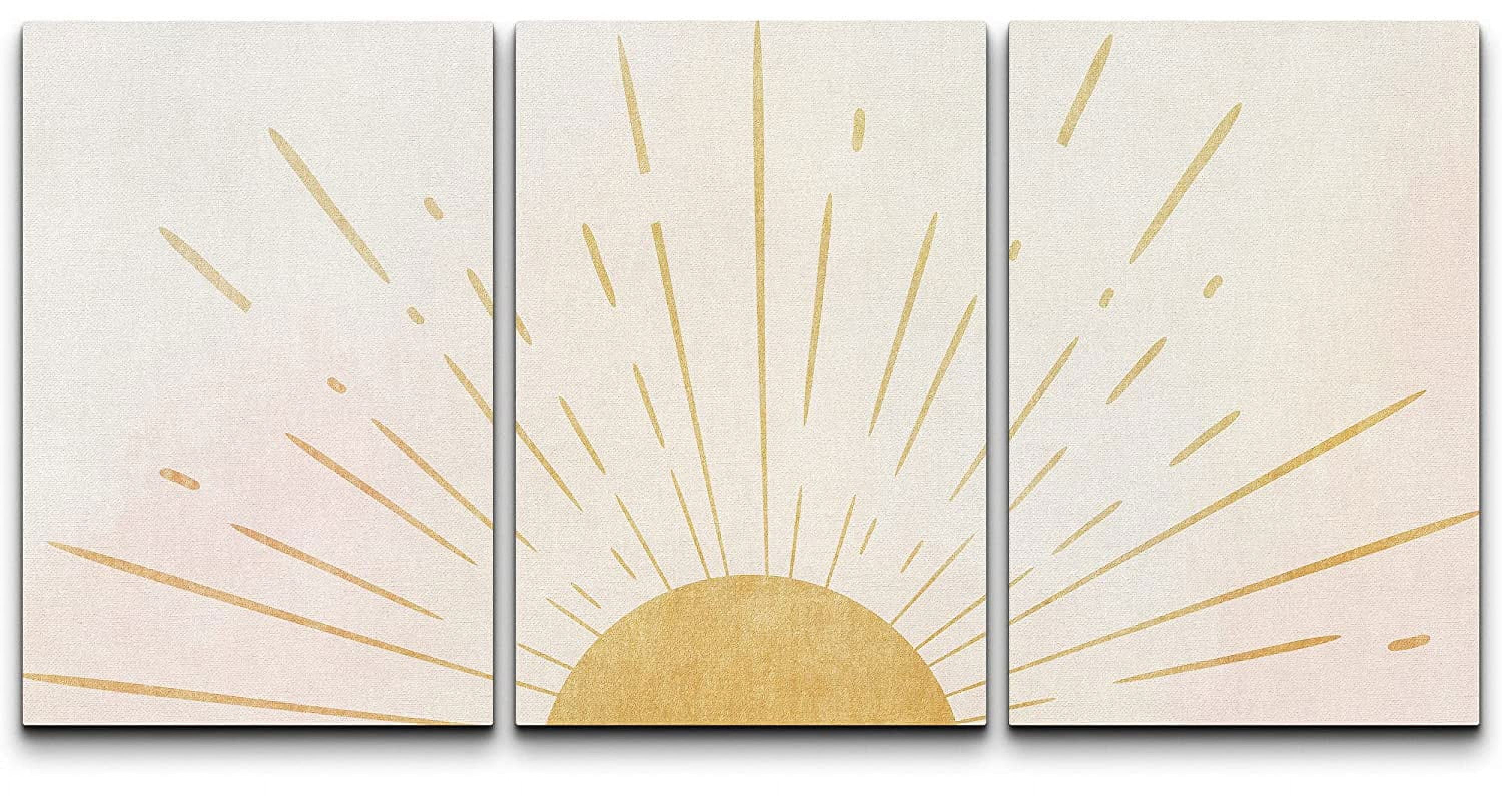 Sunrise Geometric Yellow and Natural Canvas Print Set with MDF Frame