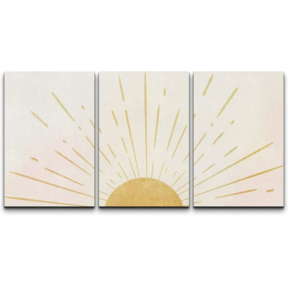 wall26 Wall Art Print Set Shining Yellow Sun on The Horizon Geometric Nature Illustrations Modern Art Mid-Century Modern Scenic Colorful for Living Room, Bedroom, Office - 16"x24"x3