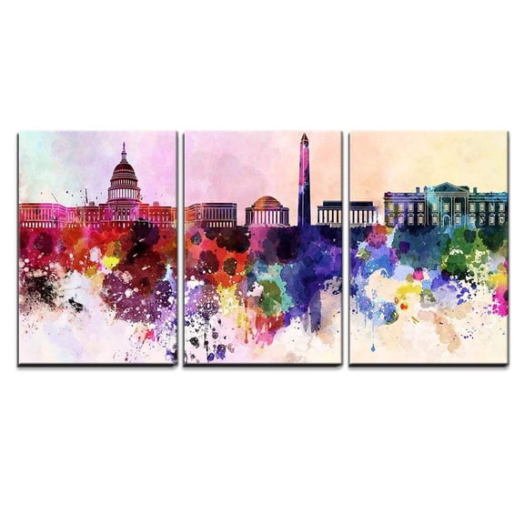 wall26 - Washington DC in Watercolor - Canvas Art Wall Art - 24"x36"x3 Panels