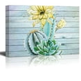 thumbnail image 1 of wall26 - Watercolor Illustrations of Cactus and Yellow Flowers Over Wooden Panels - Canvas Art Home Art - 16x24 inches, 1 of 4