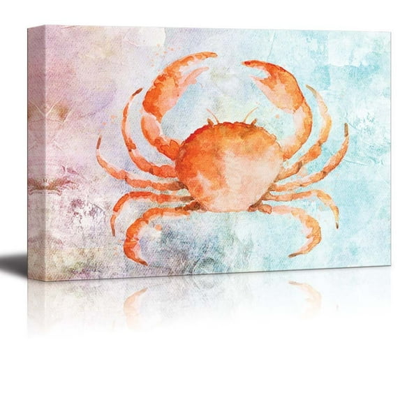wall26 Watercolor Painted Orange Crab on a Vintage Background - Canvas Art Home Art - 16x24 inches