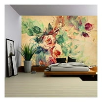 wall26 - Watercolor Roses Painted on Beige Tone Paper - Removable Wall Mural | Self-Adhesive Large Wallpaper - 66x96 inches