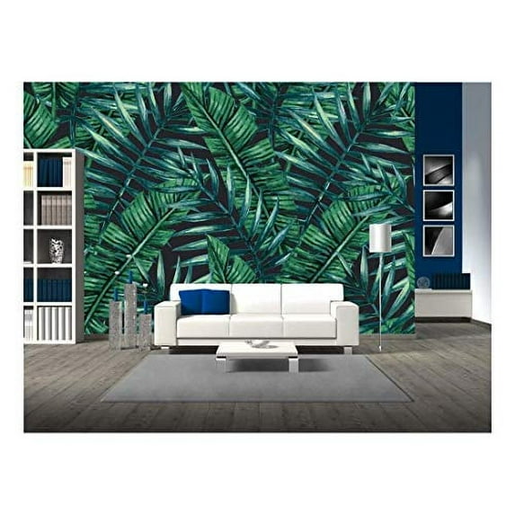 wall26 - Watercolor Tropical Palm Leaves Seamless Pattern. Vector Illustration. - Removable Wall Mural | Self-Adhesive Large Wallpaper - 100x144 inches