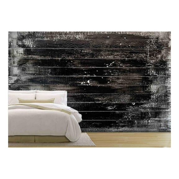 wall26 - White Wooden Plank Painted Black - Removable Wall Mural | Self-Adhesive Large Wallpaper - 66x96 inches