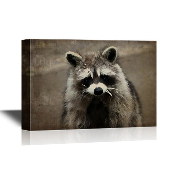 wall26 - Wild Animal Canvas Wall Art - Little Raccoon on Abstract Background - Gallery Wrap Modern Home Art | Ready to Hang - 16x24 inches