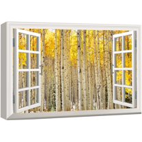 wall26 Window View Canvas Wall Art - Birch Trees with Yellow Leaves - Giclee Print Gallery Wrap Modern Home Art Ready to Hang - 12x18 inches