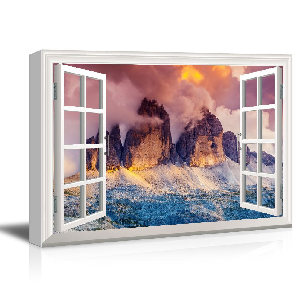 wall26 Window View Canvas Wall Art - Landscape with Gigantic Rock ...