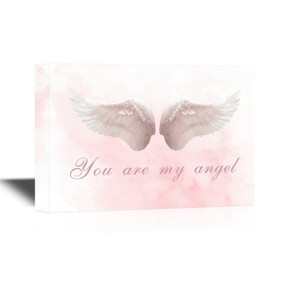 wall26 - Wings Series Canvas Wall Art - Two Feather Wings with You are My Angel Quotes - Gallery Wrap Modern Home Art | Ready to Hang - 32x48 inches