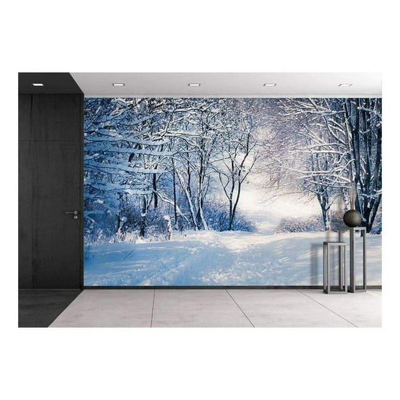 wall26 - Winter Landscape in Snow Forest. Alley in Snowy Forest - Removable Wall Mural | Self-Adhesive Large Wallpaper - 66x96 inches