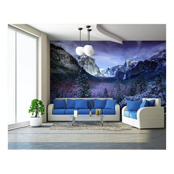 wall26 - Winter Landscape with Mountain and Trees - Removable Wall Mural | Self-Adhesive Large Wallpaper - 66x96 inches