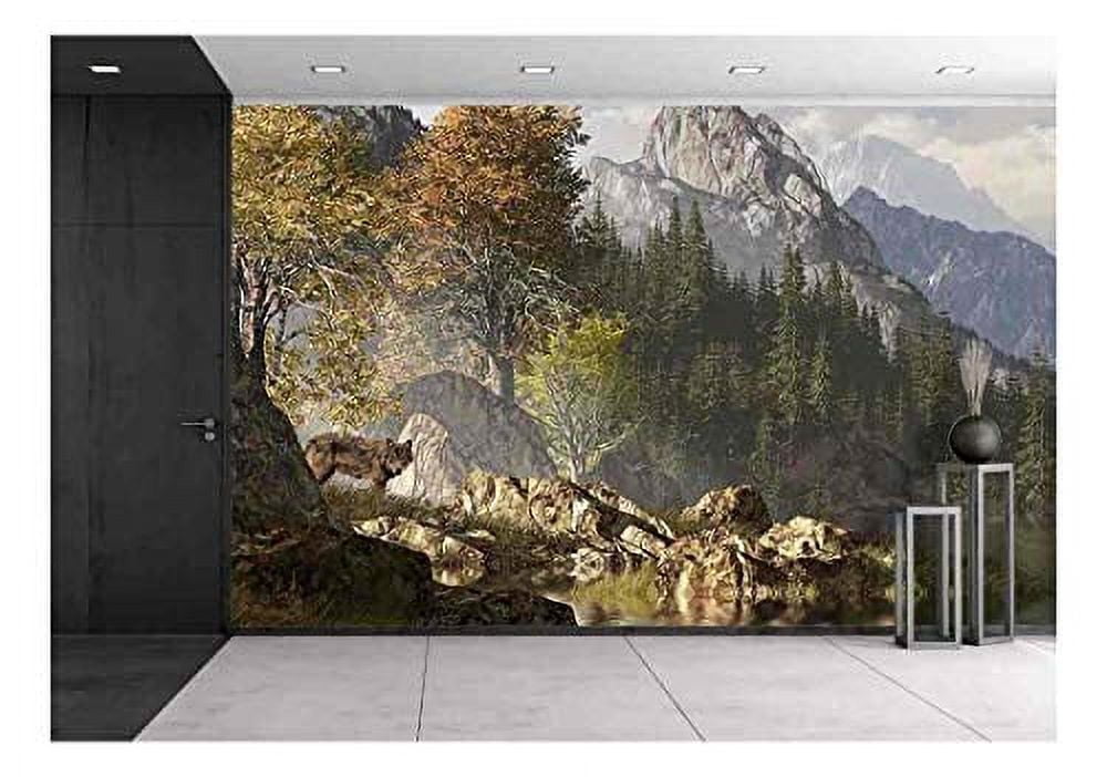wall26 - Wolf Near a Lake in a Rocky Mountain Landscape