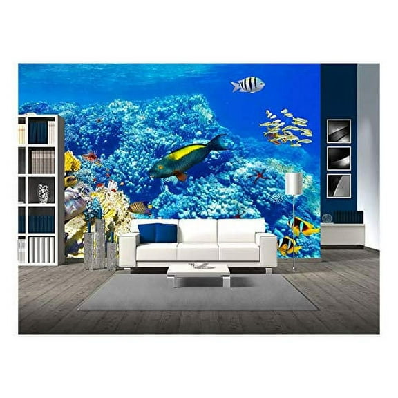 wall26 - Wonderful and Beautiful Underwater World with Corals and Tropical Fish. - Removable Wall Mural | Self-Adhesive Large Wallpaper - 100x144 inches