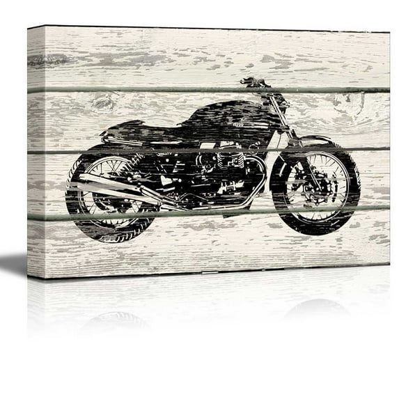 wall26 - Woodcut Stencil Motorcycle Artwork - Rustic Canvas Wall Art Home Art - 24x36 inches