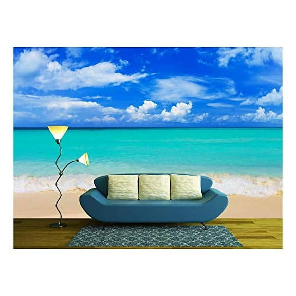 wall26 - Word Paradise on Beach - Concept Travel Background - Removable Wall Mural | Self-Adhesive Large Wallpaper - 100x144 inches