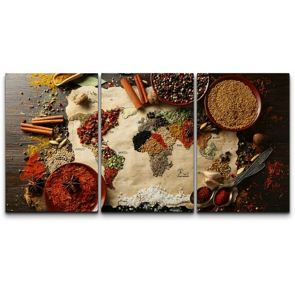 wall26 - World MAPE Made from Spices - Canvas Art Wall Art - 16"x24"x3 Panels