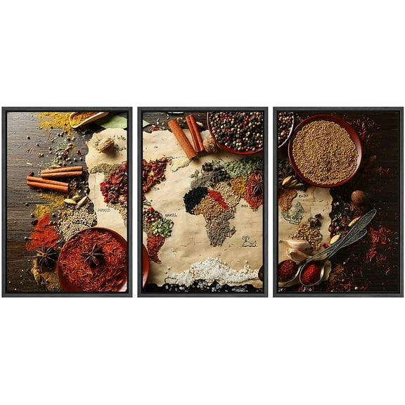 wall26 - World MAPE Made from Spices - Framed Canvas Art Wall Art - 16"x24"x3 BLACK