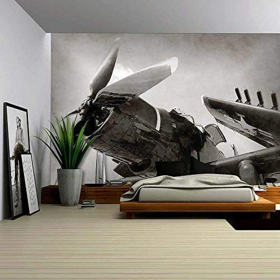 wall26 World War Ii Era Navy Fighter Plane with Folded Wings - Removable Wall Mural | Self-adhesive Large Wallpaper - 100x144 inches