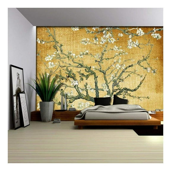 wall26 - Yellow Textured Almond Blossom by Vincent Van Gogh - Wall Mural, Removable Sticker, Home Decor - 66x96 inches