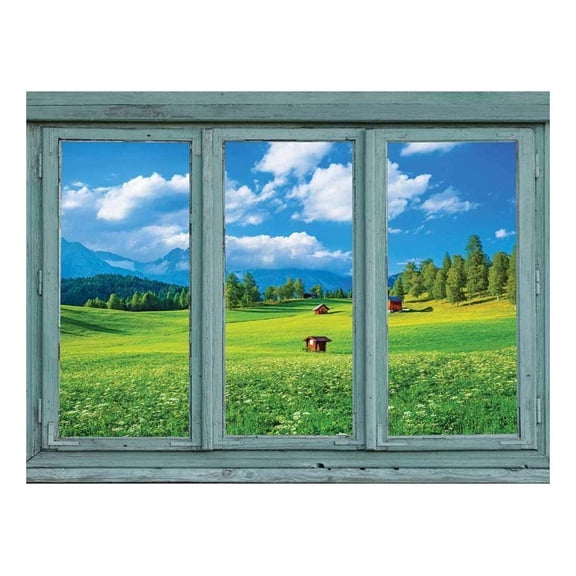 wall26 - Yellow and Green Meadow with a Forest and Mountains in The Distance - Wall Mural, Removable Sticker, Home Decor - 24x32 inches