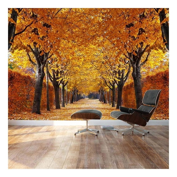 wall26 - Yellow leaved Trees line Autumn Lane - Landscape - Wall Mural, Removable Sticker, Home Decor - 66x96 inches