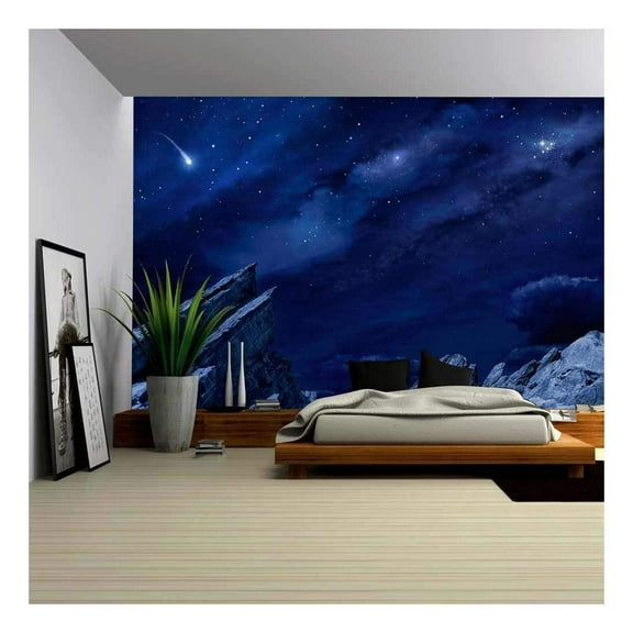 wall26 - a Desert Landscape at Night with Moonlight and Stars. - Removable Wall Mural | Self-Adhesive Large Wallpaper - 66x96 inches