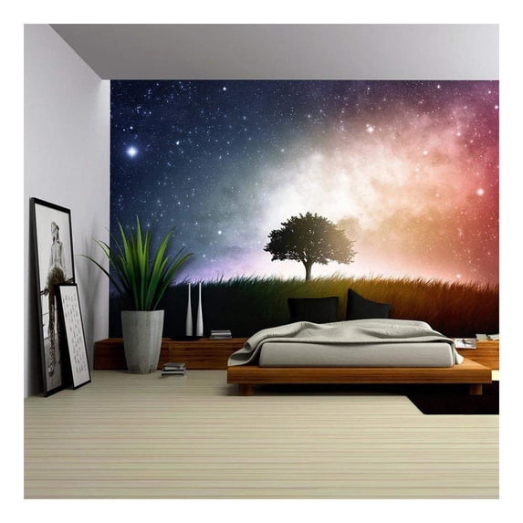 wall26 - a Single Tree in a Field with Beautiful Space Background - Removable Wall Mural | Self-Adhesive Large Wallpaper - 100x144 inches