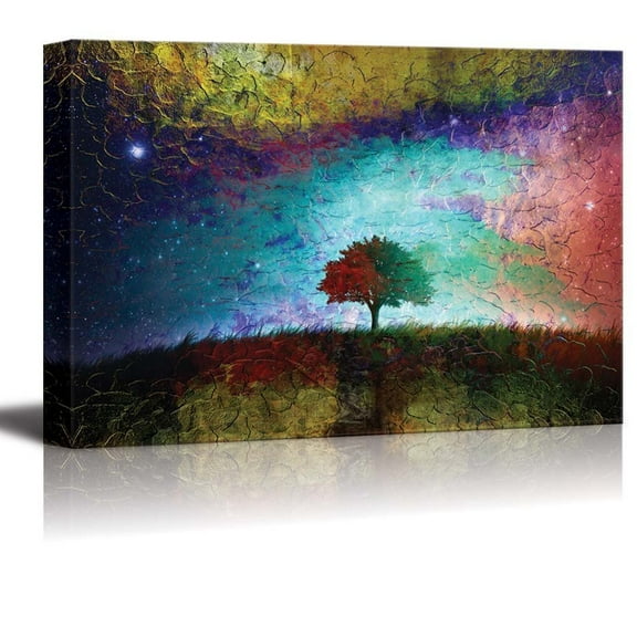 wall26 - an Abstract Painting of a Single Tree in a Field on a Grunge Like Textured Background - Canvas Art Home Art - 12x18 inches