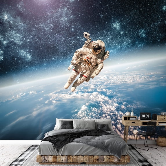 wall26 -an Astronaut Floating About Planet Earth- Wall Mural, Removable Sticker, Home Decor - 100x144 inches