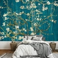 thumbnail image 1 of wall26 -"Almond Blossom by Vincent Van Gogh - Floral Painting on a Vibrant Teal Wood Paneled Background - Wall Mural, Removable Sticker, Home Decor - 66x96 inches, 1 of 6