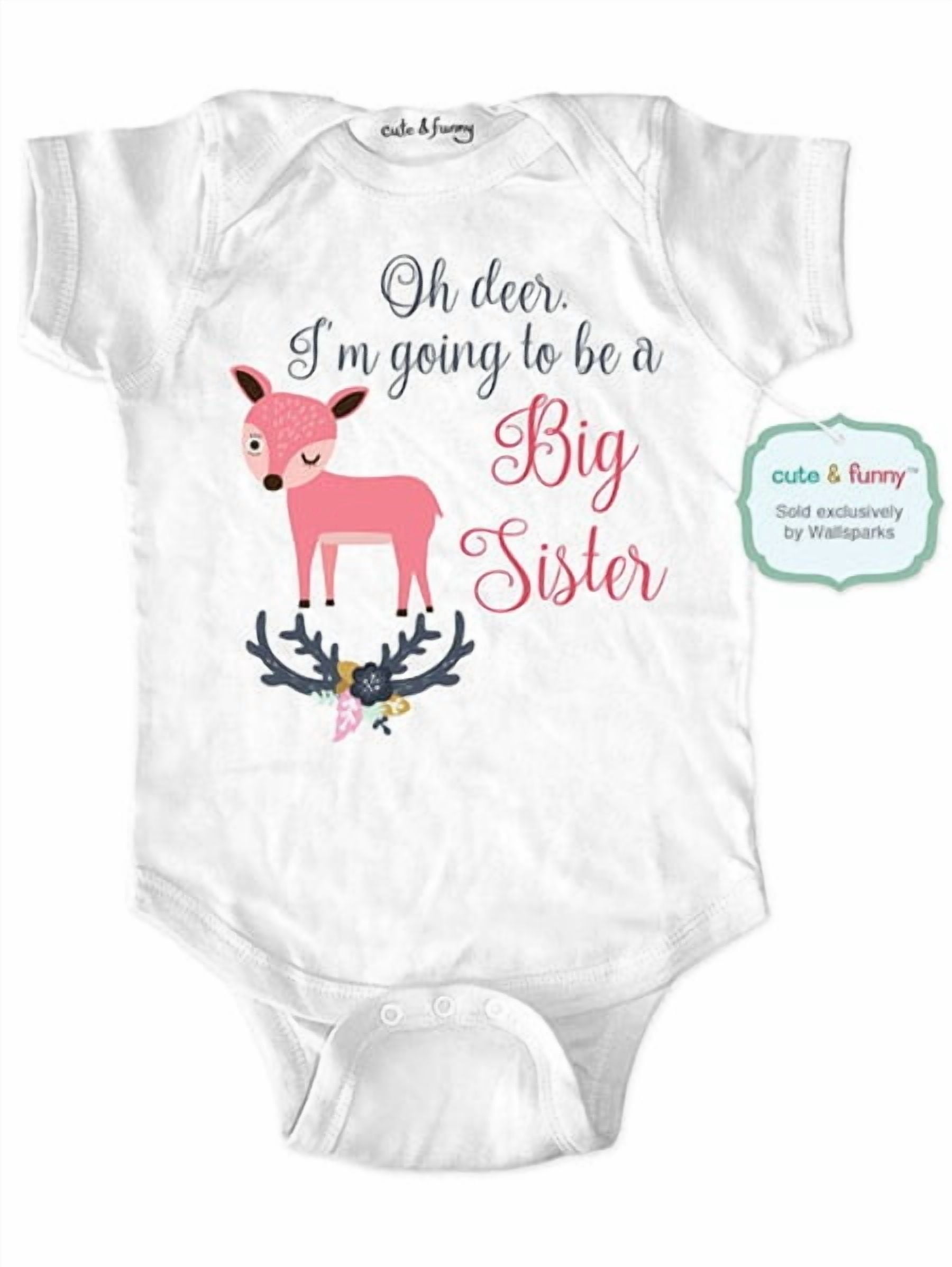 wallsparks cute & funny Brand - Oh deer I'm Going to be a Big Sister - boho baby one piece bodysuit - Great baby shower gift!