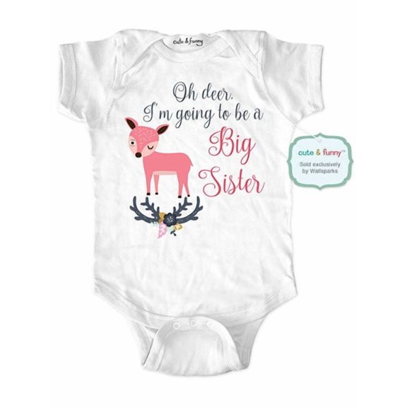 wallsparks cute & funny Brand - Oh deer I'm Going to be a Big Sister - boho baby one piece bodysuit - Great baby shower gift!