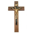 thumbnail image 1 of walnut wood crucifix with floral epoxy cross overlay and gold toned corpus, 10 inch, 1 of 9
