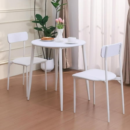 walsport Round Dining Table Set for 2, Wood Tabletop with Strong Metal Frame, Modern Dinette with Chairs for Kitchen,White