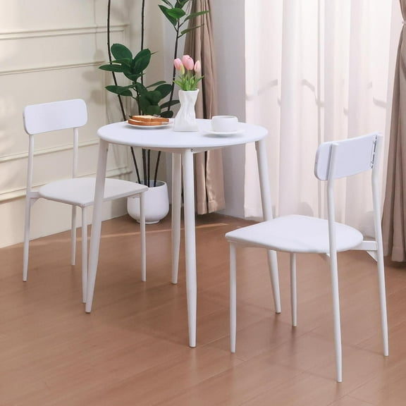 walsport Round Dining Table Set for 2, Wood Tabletop with Strong Metal Frame, Modern Dinette with Chairs for Kitchen,White