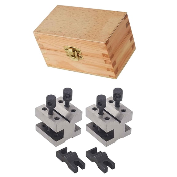 waltyotur 1-3/8 x 1-3/8 x 1-3/16 Inch V-Block and Clamp Multi-Use Hardened Steel Machinist Set