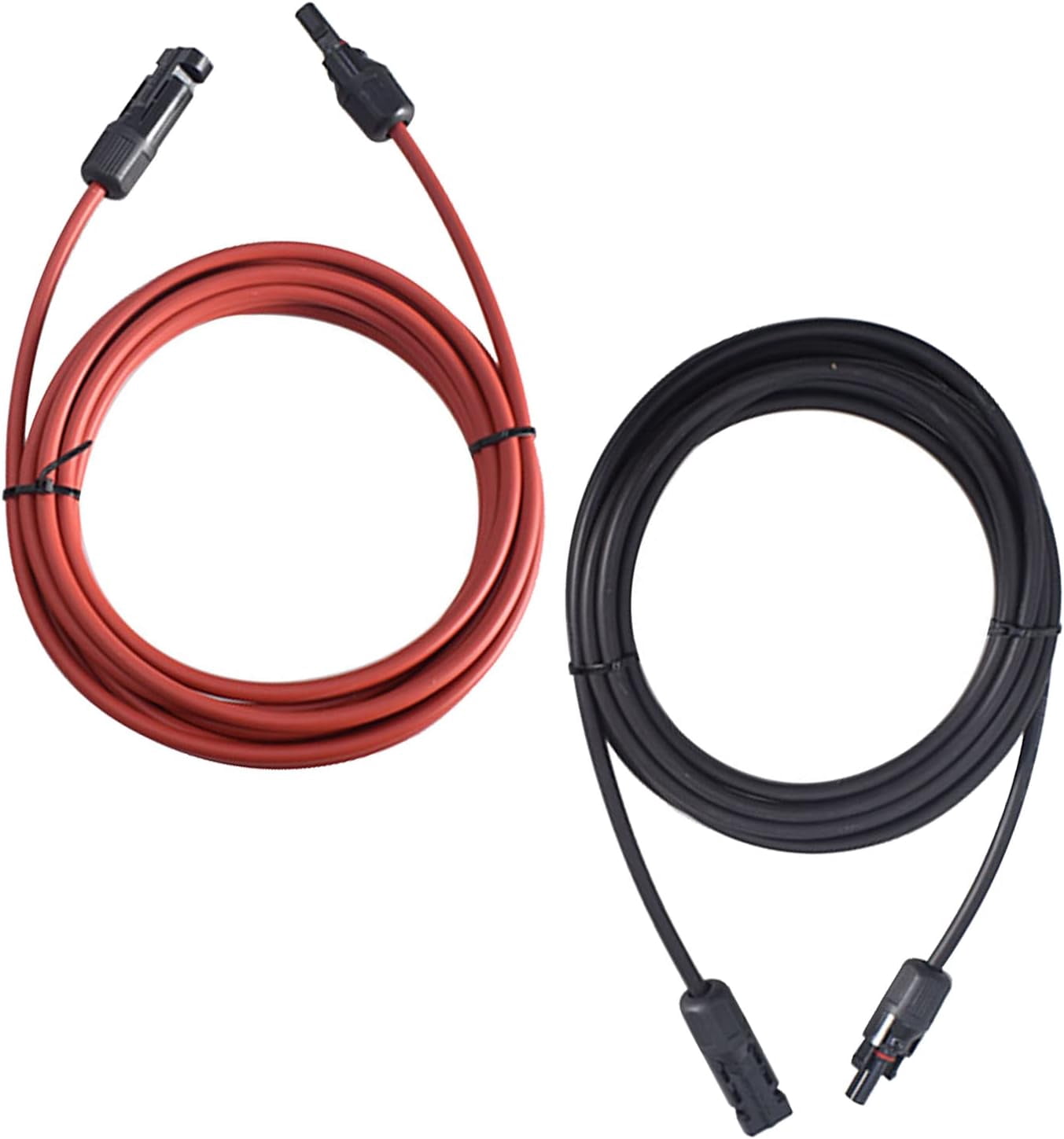 waltyotur 1 Pair 10 Ft Solar Panel Extension Cable Wire Connector 12 AWG Wire + Male Female Plug Red and Black
