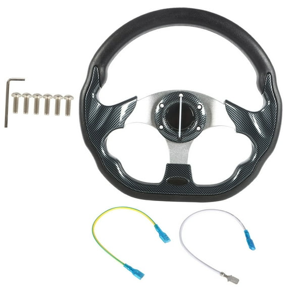 waltyotur 12.5 Inch Universal Golf Cart Steering Wheel Replacement for EZGO Yamaha Club Car Black and Carbon Fiber